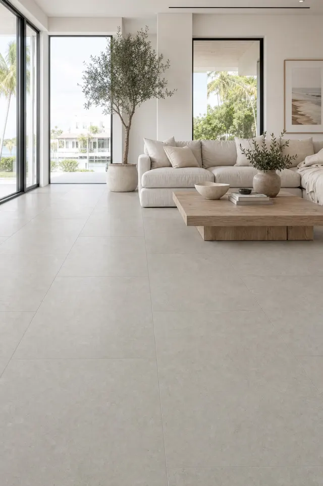 Arkety Ivory porcelain tile installed in a room